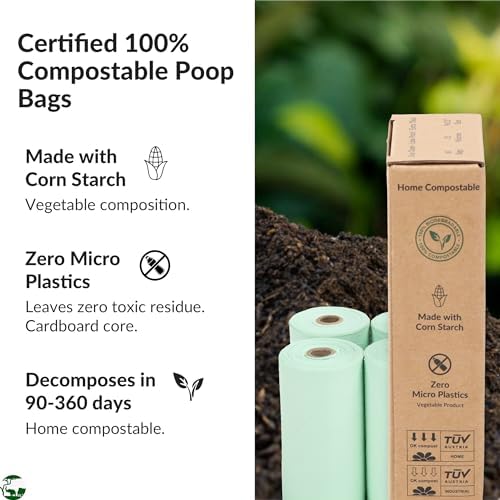 100% Compostable & Biodegradable Dog Poop Bags Leak-Proof and Extra Thick Light Green Dog Bags Pet Waste Bags for Big and Small Dogs - Unscented - Planet4Life (Pack of 60)