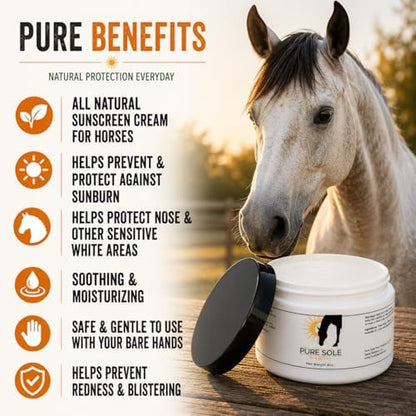 Horse Sunscreen for White Noses – Pure Sole Sun Block Cream for Sensitive Pink Horse Skin | Non-Nano Zinc Oxide & Moisturizing Natural SPF Ingredients – 8 oz