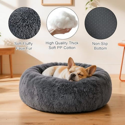 Small Dog Calming Beds Donut Washable Round Puppy Cat Bed Anxiety Dog Bed