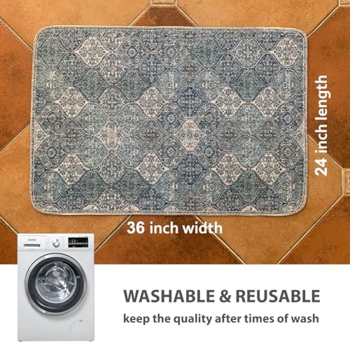 nunubaby Washable Pee Pads for Dogs, Stylish, Non-Slip and Leak-Proof Pee Pads. Reusable Potty Pads for Dogs for Crates and Floors.(Blue/Multi, 24" x36" )