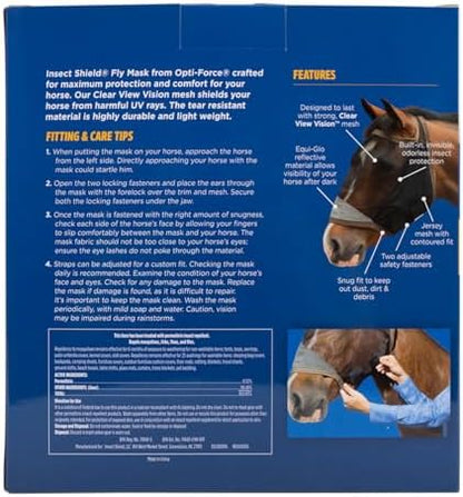 Opti-Force Horse Fly Mask with UV Protection, Standard, No Ears