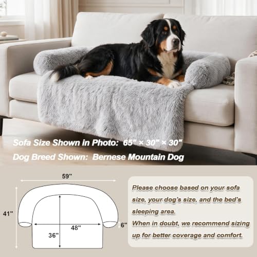 GGIB Calming Dog Bed Fluffy Plush Dog Mat for Furniture Protector with Removable Washable Cover for Large Medium Small Dogs and Cats (Extra Extra Large, Light Grey)