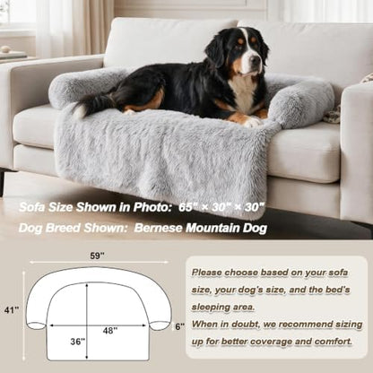 GGIB Calming Dog Bed Fluffy Plush Dog Mat for Furniture Protector with Removable Washable Cover for Large Medium Small Dogs and Cats (Extra Extra Large, Light Grey)