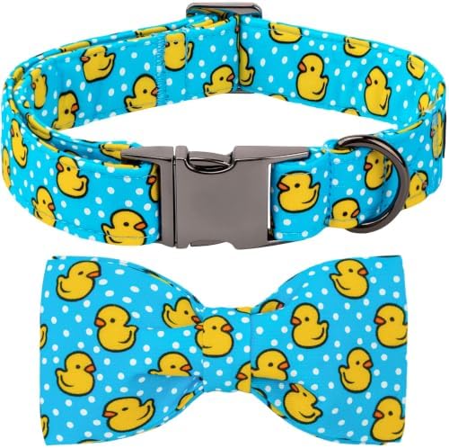 Summer Blue Rubber Duck Dog Collar with Bow for X-Large Dogs
