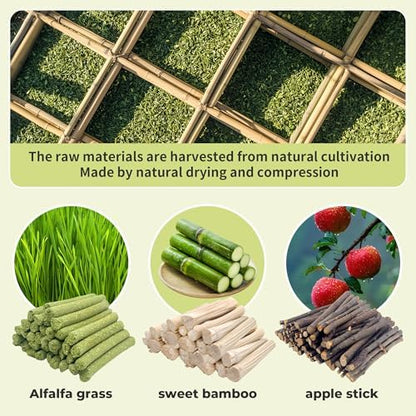 Small Animals Molar Wood Sticks 250g Natural Sweet Bamboo/Alfalfa/Apple Sticks Treats Toys for Small Animals, Rabbits, Guinea Pig, Bunny, Hamster, Rat, Chinchillas