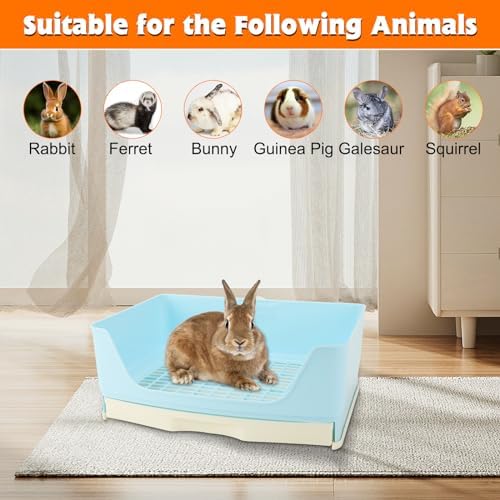 BWOGUE Large Rabbit Litter Box, Bunny Litter Box with Pull-Out Drawer, Blue