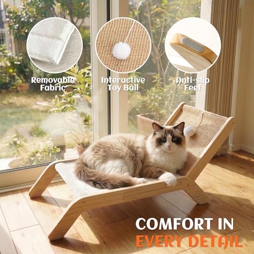 PETKARAY Beach Chair Cat Hammock, Elevated Cat Beds for Indoor Cats, Original Cozy Lounger with Sisal Scratcher and Toy Ball