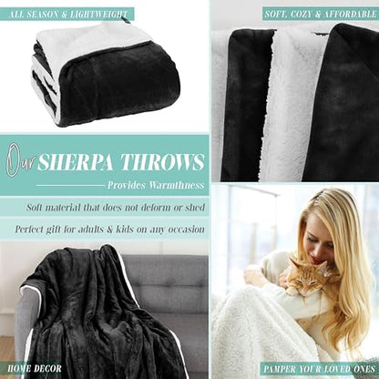 Elegant Comfort Reversible and Ultra-Plush Flannel Fleece Sherpa Throw- Lightweight Soft and Cozy- All Season Decorative Throw, Perfect for Lounging, 50 x 60 inches, Black