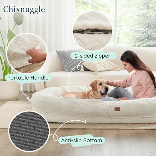 ChiXnuggle Orthopedic Human Dog Bed,with Faux Fur Washable Cover,Blanket