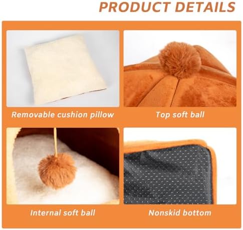 Cat Bed Cave for Indoor Cats,Cat House Tent Bed with Removable Washable Cushioned Pillow, 2-in-2 Kitten Beds for Indoor Kittens,Pet Bed