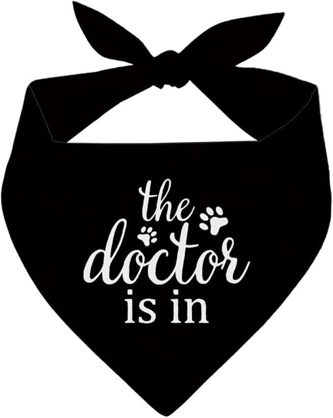 The Dogtor is in Dog Bandana, Therapy Scarf, Black Pet Dog Scarf Accessories, Pet Dogs Triangle Muffler, Pets Muffler for Small Medium, Pets Lovers Gift, Comfort Dogs, Emotional Support Bandana