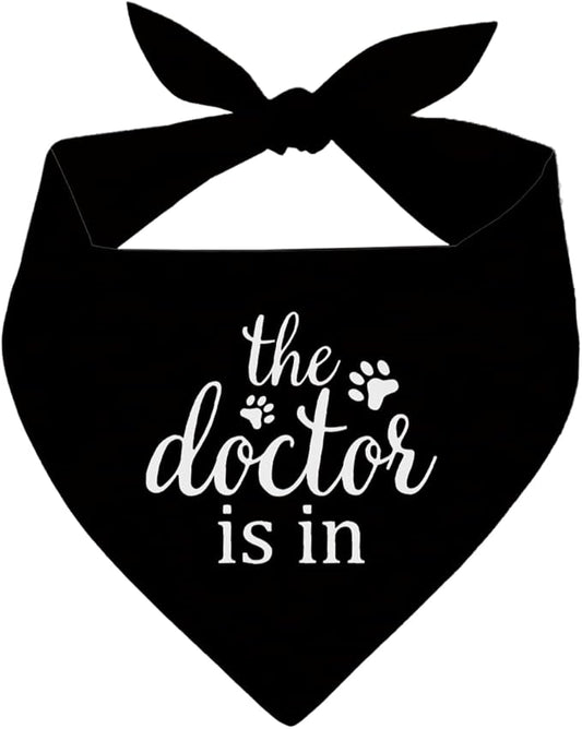 The Dogtor is in Dog Bandana, Therapy Scarf, Black Pet Dog Scarf Accessories, Pet Dogs Triangle Muffler, Pets Muffler for Small Medium, Pets Lovers Gift, Comfort Dogs, Emotional Support Bandana