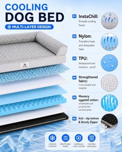 Cooling Dog Bed with PCM, Instant Chill Pet Sofa for Large, Indoor Outdoor