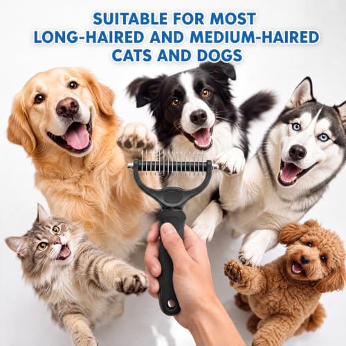 Pet Pro Grooming Tool for Dogs & Cats - Double Sided Deshedding Brush Undercoat Rake Dematting Comb, Reduces Shedding & Detangles Matted Fur(black-large)