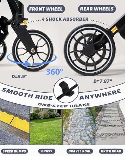 HITTITE Pet Stroller with Weatherproof Cover, All-Terrain 4-Wheel Cat & Dog Stroller with Adjustable Canopy, Foldable Dog Strollers with Storage Basket for Small to Medium Dogs Up to 55 lbs.