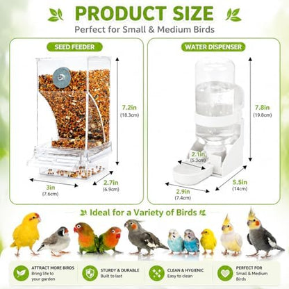 Rypet No-Mess Bird Feeder and Water Dispenser Set for Small Birds