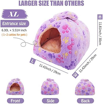 HOMEYA Small Animal Pet Bed, Sleeping House Habitat Nest for Guinea Pig Hamster Hedgehog Rat Chinchilla Hideout Bedding Snuggle Sack Cuddle Cup Cage Accessories with Washable Mat- XL(Purple)