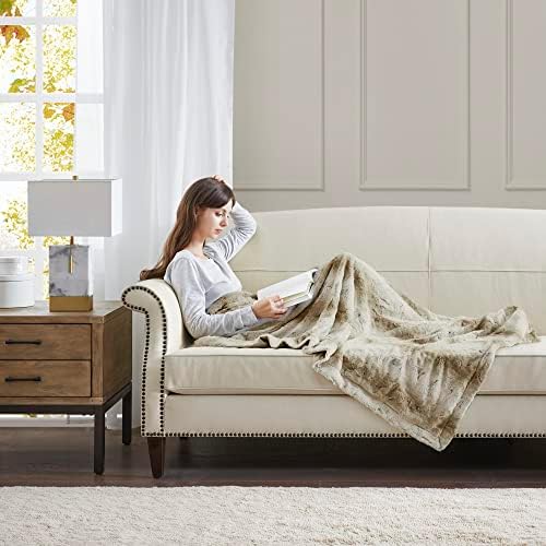Madison Park Zuri Faux Fur Reversible Throw Blanket, 50 x 60 in, Sand