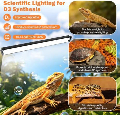 T5 10.0 UVB Reptile Light Fixture Combo Kit 39W 34'', with UV Sensor Card