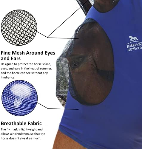 Harrison Howard Super Comfort Stretchy Fly Mask Large Eye Space with UV Protection Soft on Skin with Breathability Navy Blue XL Extra Full Size