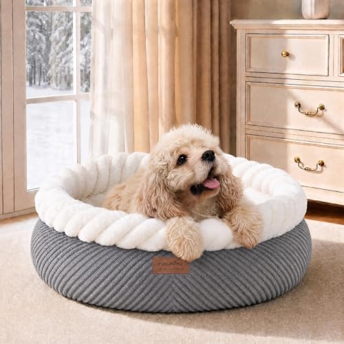 FUKUMARU Cute Cat Bed, 25in Large Round Cat Beds for Indoor Cats, Washable