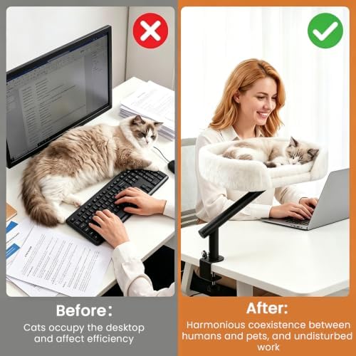Clamp-On Desk Cat Bed, 16"x12" Cat Spacious Nest, White