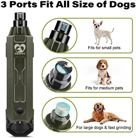 Casfuy 6-Speed Dog Nail Grinder - Newest Enhanced Pet Nail Grinder Super Quiet Rechargeable Electric Dog Nail Trimmer Painless Paws Grooming & Smoothing Tool for Large Medium Small Dogs (Army Green)