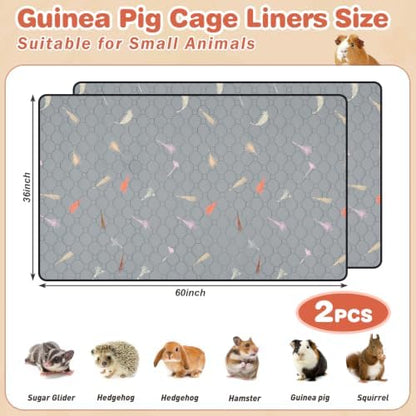 2Pcs Guinea Pig Cage Liners,Guinea Pig Fleece Cage Liners36''X60'' Super Absorbent Washable Pee Pads Reusable for Rabbit Hamster Chinchilla