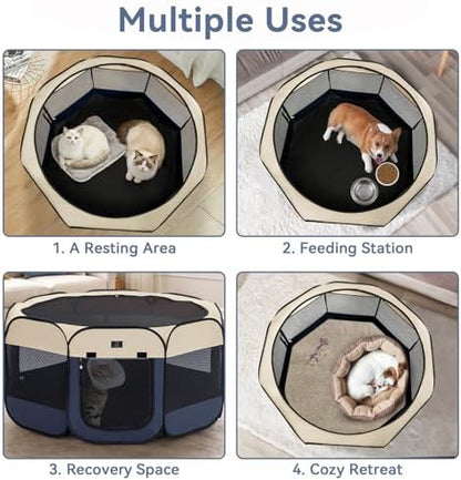 A 4 Pet 50.39-in Dog Playpen, Small Dogs & Puppies, Blue+Beige