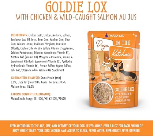 Weruva Dogs in The Kitchen, Goldie Lox with Chicken & Wild-Caught Salmon Wet Dog Food, 2.8oz Pouch (Pack of 12)
