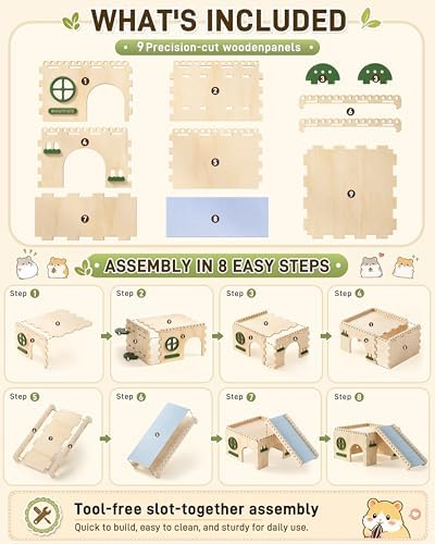 BUCATSTATE Large Wooden Guinea Pig Hideout, Pet Habitat Decor.