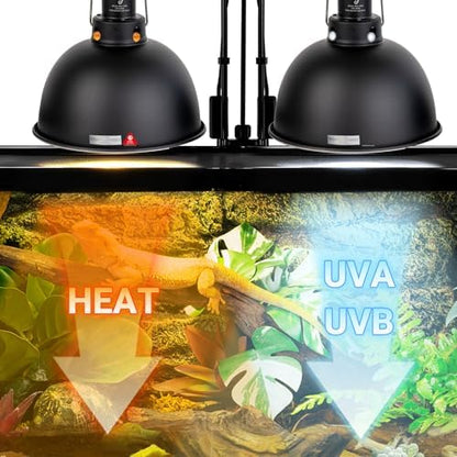 WACOOL TERRA Reptile Light Fixture 2 Pack, 8.5 in Deep Dome Reptile Heat Lamp Fixture, Optical Reflection Terrarium Light Fixture for Reptile UVB UVA Heat Basking Bulbs, Separate Switch & Hook