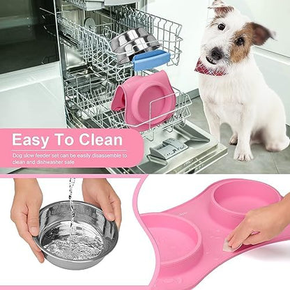 Slow Feeder Dog Bowls 3 in 1 Stainless Steel Food Water Bowl to Slow Eating