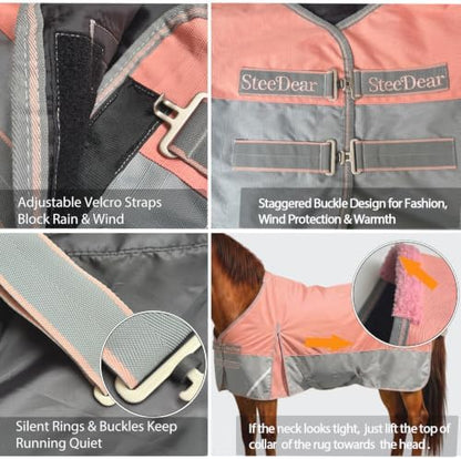1200D Horse Blanket,Turnout Rain Sheet(No Fill),Coral Pink 69''
