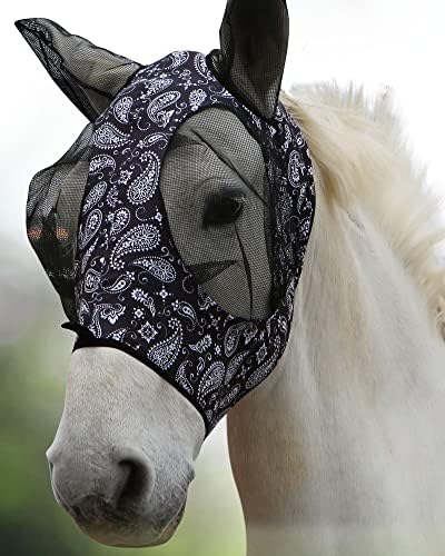 Harrison Howard Super Comfort Stretchy Fly Mask Large Eye Space with UV Protection Soft on Skin with Breathability Paisley Wave Full (Large)