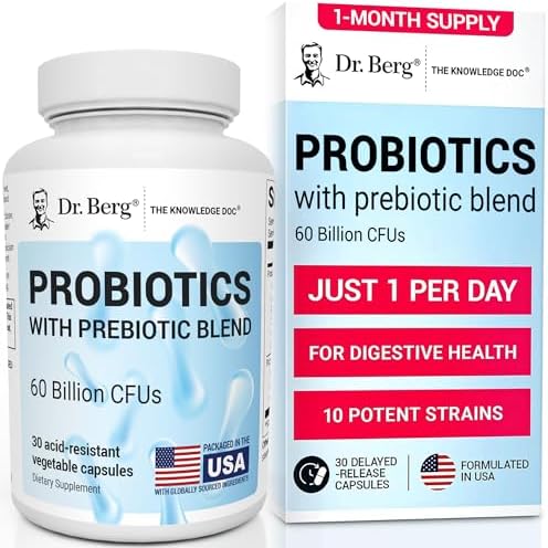 Dr. Berg Probiotic Supplement (60 Billion CFUs) - Helps Ease Occasional Constipation, Diarrhea, Gas & Bloating* - Pre and Probiotics for Digestive Health - 30 Probiotic Capsules