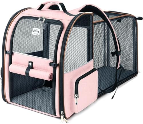 Large Cat Backpack Carrier Expandable Foldable Pet Carrier Backpack for Small Dogs Puppy Medium Cats Fit Up to 18 Lbs for Travel, Hiking,Pink