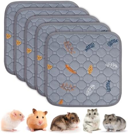 Sunheir Washable Pee Pads for Small Pet 5-Pack, Reusable Pet Training Pads Absorbent & Leak-Free, Waterproof Pee Pads for Dog Cat Rabbit Guinea Pig Hamster, Whelping Pad (Leaves - Light Grey, 12x12)