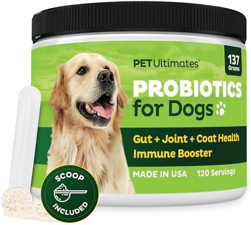 Pet Ultimates Pet Probiotics for Dogs (137g/120 Servings) – 22-Species Dog Probiotics Powder – Daily Skin and Coat Supplement for Dogs with Digestive Enzymes for Gut Health & Seasonal Comfort