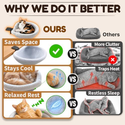 Cat Desk Bed, Clamp-On Cat Bed for Desk with Soft Fleece & Breathable Mesh, Foldable Cat Desk Hammock Holds 66 lbs, Fits Desks up to 3.3", Desk Cat Bed Attachment for Home Office, Bedside & Counter