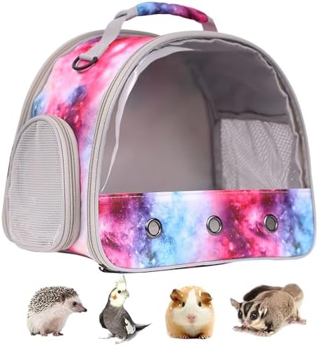 Guinea Pig Carrier Cage for 2, Bearded Dragon Travel Carrier for Small Animal Hamster Birds, Portable with Clear Window Transparent View Vet Bag (Carrier - Pink)