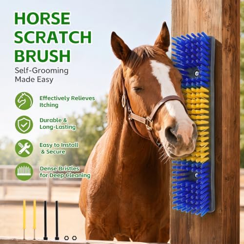 Livestock Scratch Brush for Cattle, Horses, Goats, Cow, Durable Scratching Brush, Massage Grooming Tool for Healthy Coat, Relieves Itching, Easy Install on Fence Posts(4pcs, Yellow)