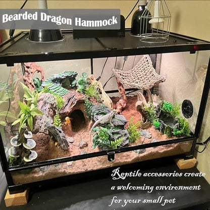 kathson Bearded Dragon Hammock,Lizard Lounger Reptile Tank Hanging Plants Climbing Jungle Vines Flexible Leaves Decorations for Lizards Chameleon Gecko Snakes(5 PCS)