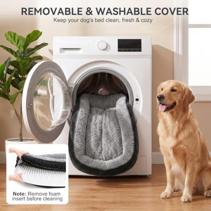 JOEJOY Orthopedic Dog Beds Large Sized Dog, XL Egg-Crate Memory Foam Pet Couch Bed with Bolster Sides, Waterproof Lining, Removable Washable Cover & Non-Slip Bottom, Black
