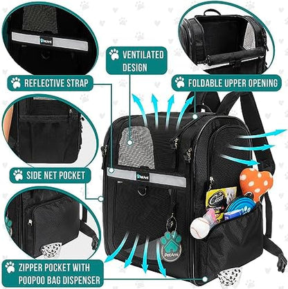 PetAmi Dog Backpack Carrier for Cats, 4-Way Entry Ventilated, 18 lbs, Black