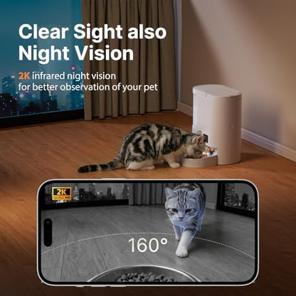 Automatic Cat Feeder with Camera, 2 in 1 Cat Food and Water Dispenser