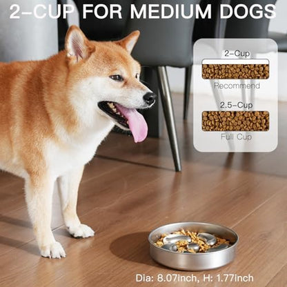 Feedoo Slow Feeder Dog Bowl-2Cups for Medium Breeds, Double Wall Food-Grade Stainless Steel, Heavy Duty with Non-Slip Rubber Base, Puzzle Maze Bowl to Slow Down Eating