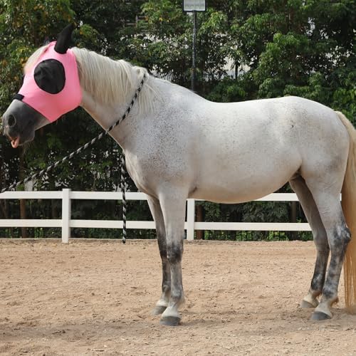 Stretchy Horse Fly Mask with Ears, Large Eye Space Pink Full