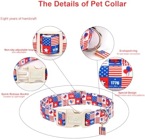 4th of July Dog Collar Blue Patriotic Dog Collars for Small Dogs - Lightweight Adjustable 1776 Boy Girl Puppy Collars Cute Independence Day Male Female Dogs Collar S