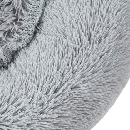 Dog & Cat Bed: Round Faux Fur Pet Bed - Plush, Cozy, & Calming Donut Bed for Large Pets - Soft & Comfortable Sleeping Cushion for Napping & Lounging, 30" Round, Silver